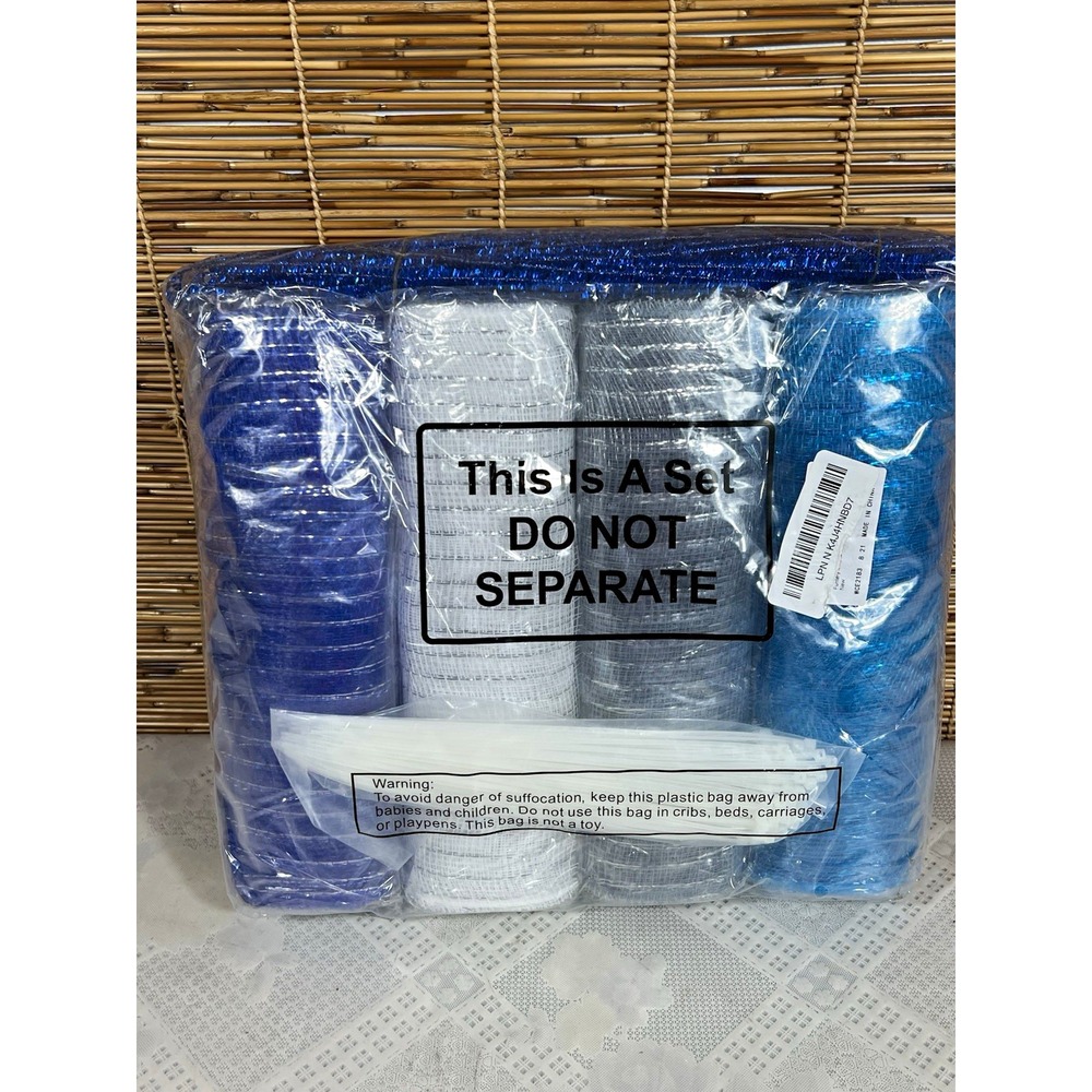 Funtery Deco Mesh Craft Set 4 Rolls Blue White Silver Purple 10" tall